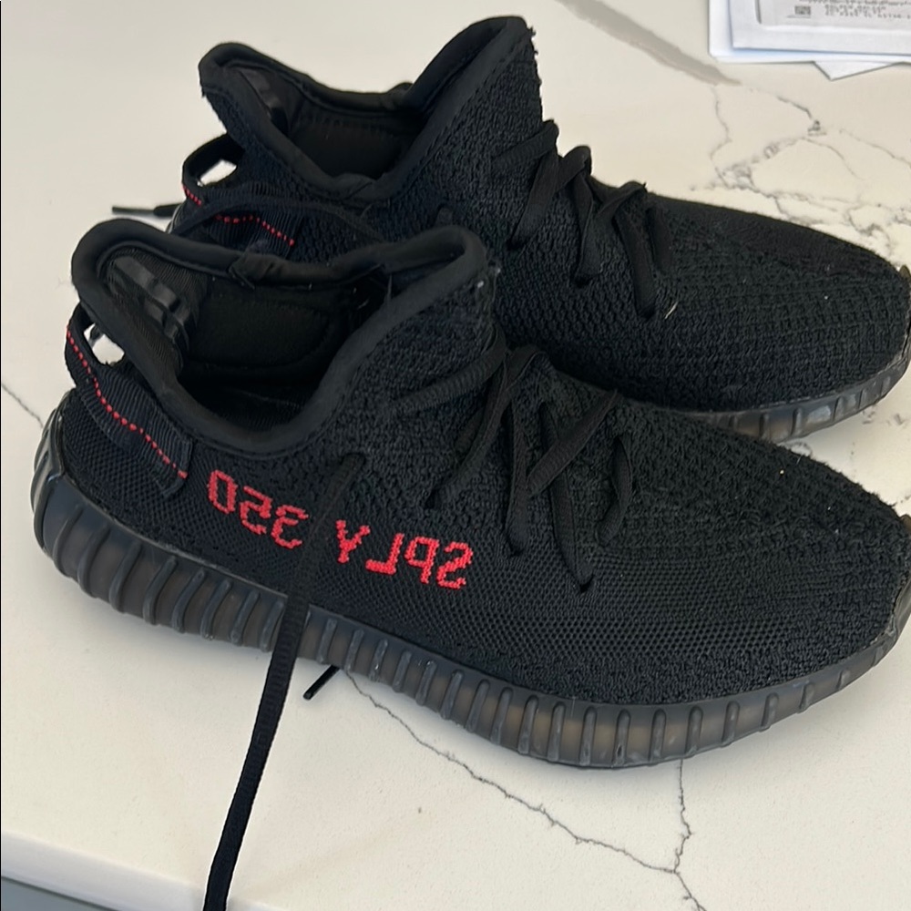 Yeezy Black and Red Sneakers with Primeknit and Boost size 6